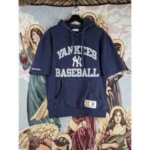 New York Yankees Baseball Men's Medium Short Sleeve Hoodie Mitchell & Ness Blue